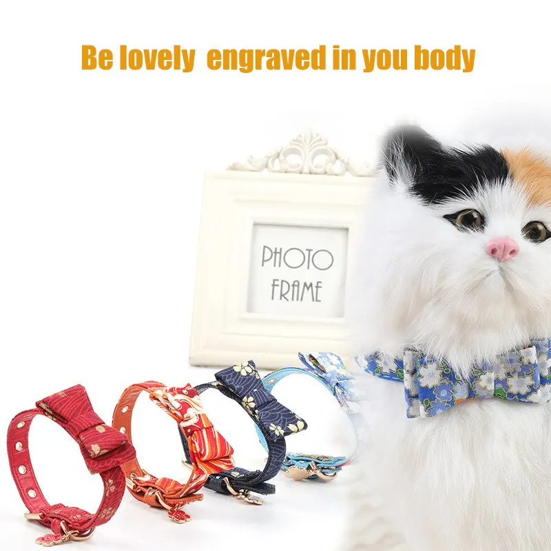 Japanese Style Personalized Cat Collar Bowknot For Puppy Pet Kitten Nameplate Collar Adjustable Comfortable And Breathable Japanese Style Personalized Cat Collar Bowknot For Puppy Pet Kitten Nameplate Collar Adjustable Comfortable And Breathable