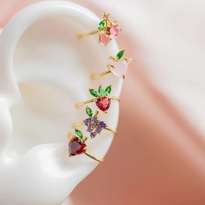 Fashion Earrings Jewelry Charm Ear-Cuffs Peach-Fruits Crystal Gold-Plated Korean Womens