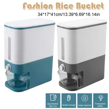 

Automatic Plastic Cereal Dispenser Storage Box Measuring Cup Kitchen Food Tank Rice Container Organizer Grain Storage Cans