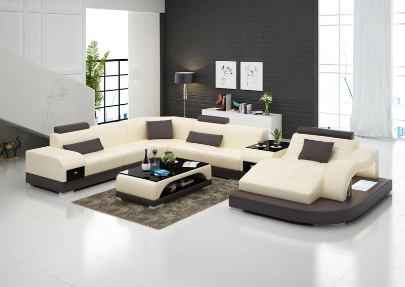 Современная мебель для гостиной l-образный кожаный диван