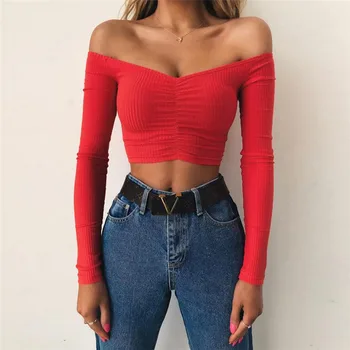 

Sweater Women Long Sleeve Drop Shoulder Tops Pleated Solid Color Slim Top Ribbed Sweater Streetwear Sexy Club Pullover Women