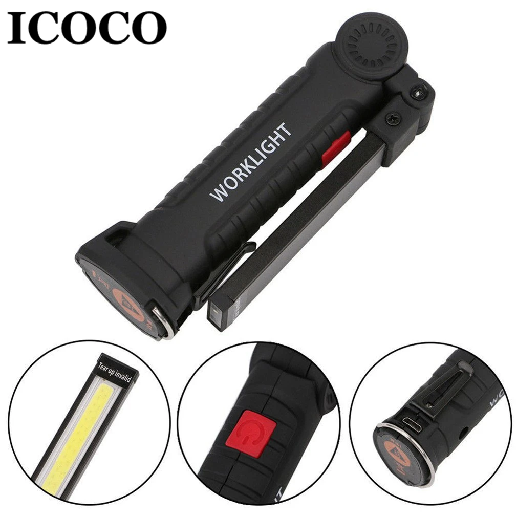 ICOCO портативный COB светодиодный светильник фонарь USB Перезаряжаемый вращающийся рабочий светильник магнитный подвесной крючок COB лампа для наружного кемпинга