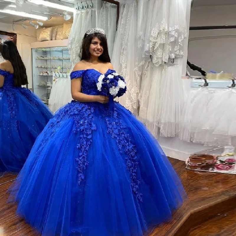 New Royal Blue Princess Quinceanera Dress 2021 Off Shoulder Appliques Lace  Flowers Party Sweet 16 Gown Vestidos De 15 Años|Quinceanera Dresses| -  AliExpress