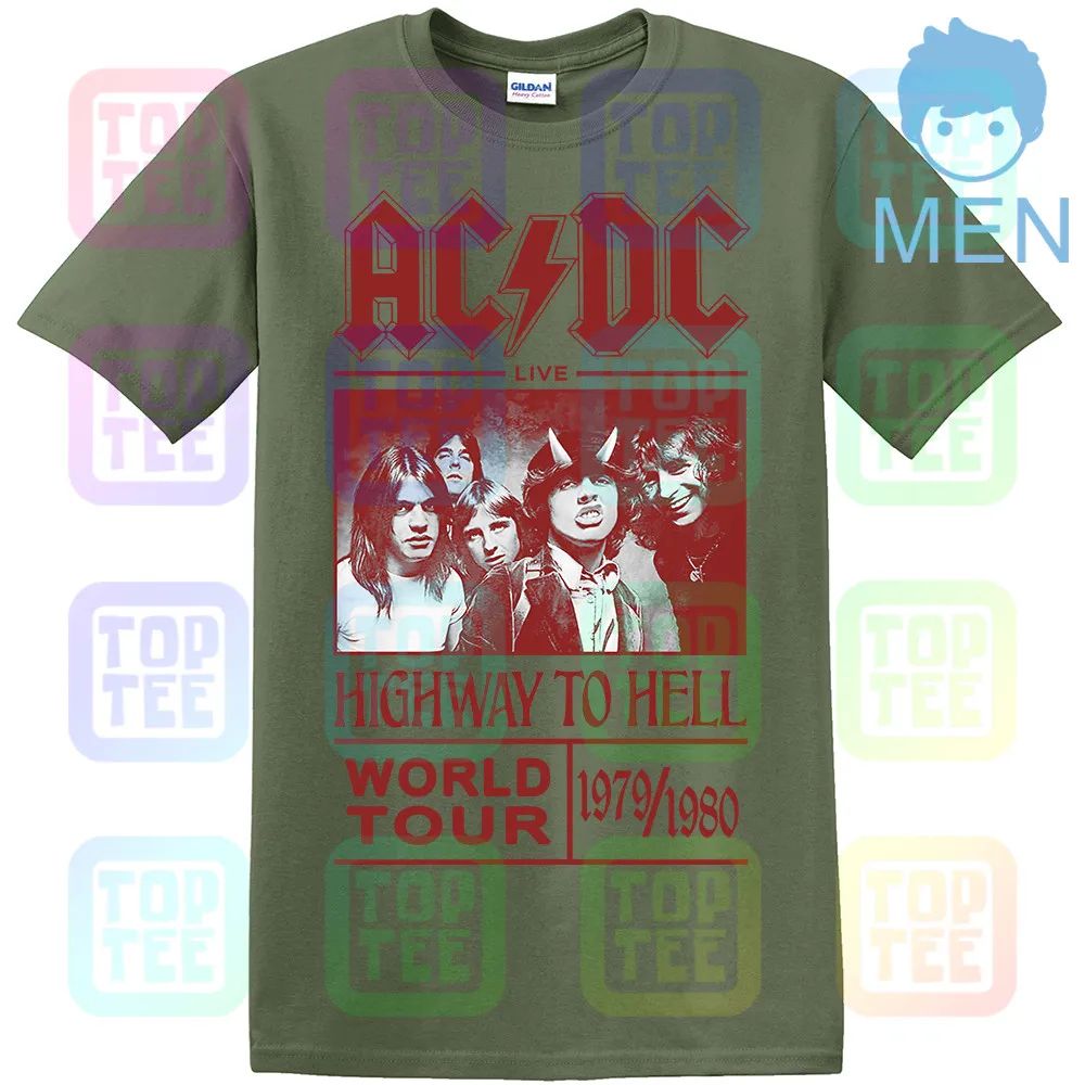 AC/DC Футболка Highway To Hell World Tour 1979/1980 все размеры официальный логотип - Цвет: MEN-ARMY GREEN