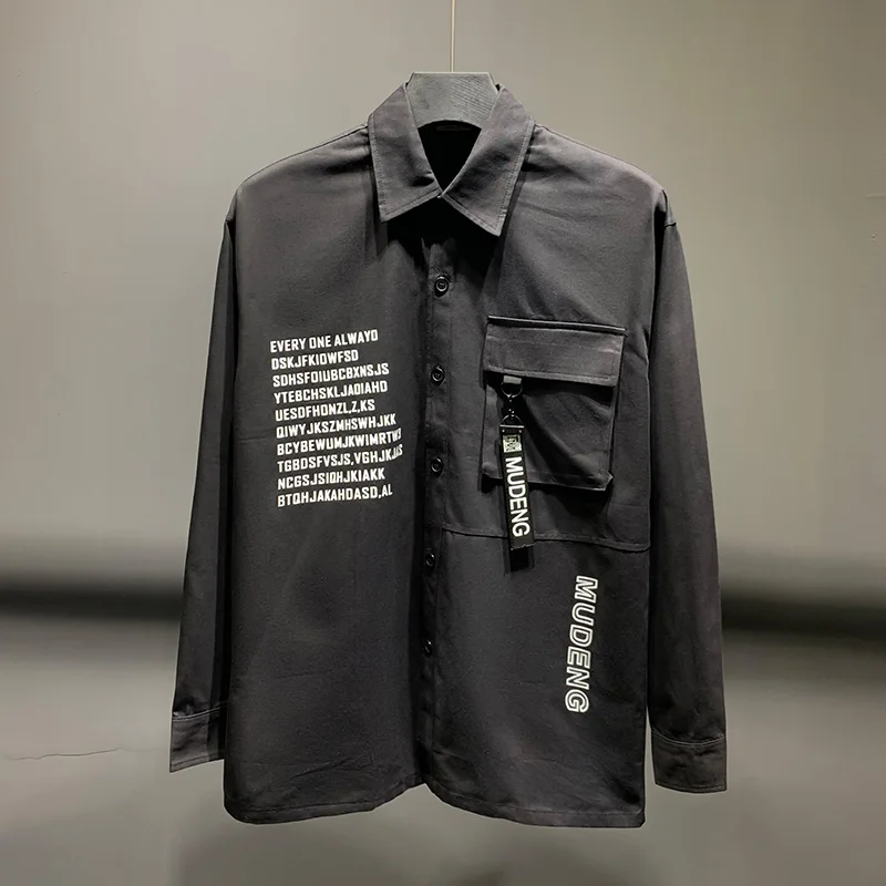 Black Новое поступление, мужские рубашки с трендовым узором, мужская рубашка с карманами, осенняя черная Зеленая Мужская рубашка с длинными рукавами - Цвет: Black