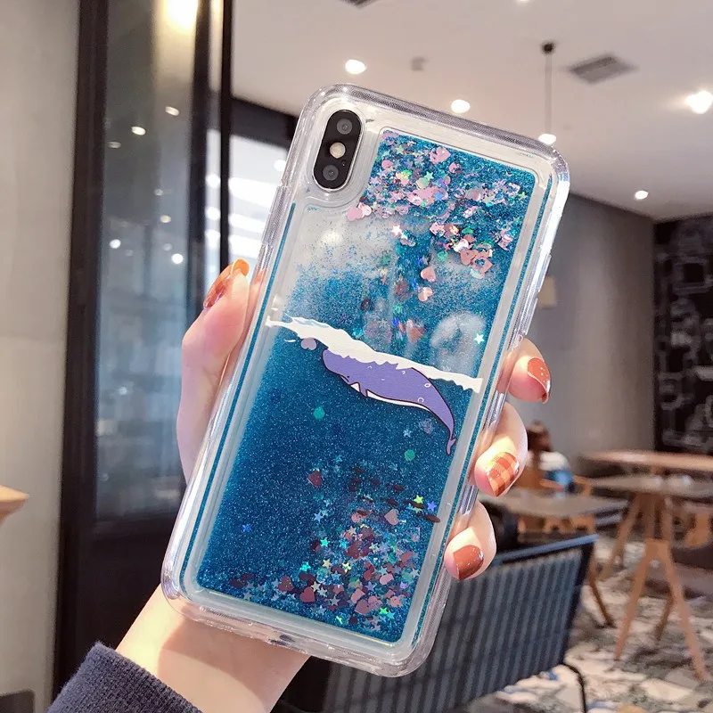 Чехол Dolphin Liquid для iPhone 11 Pro X XR XS Max Quicksand чехол для iPhone 5 S блестящий чехол для iPhone 6 S 6 S Plus 5S 5 SE 5SE - Цвет: blue whale