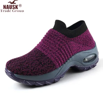 

Women Running Walking Shoes Hot Autumn New Mesh Breathable Knit Ladies Mix Colors Sneakers Soft Platform Slip On Loafers