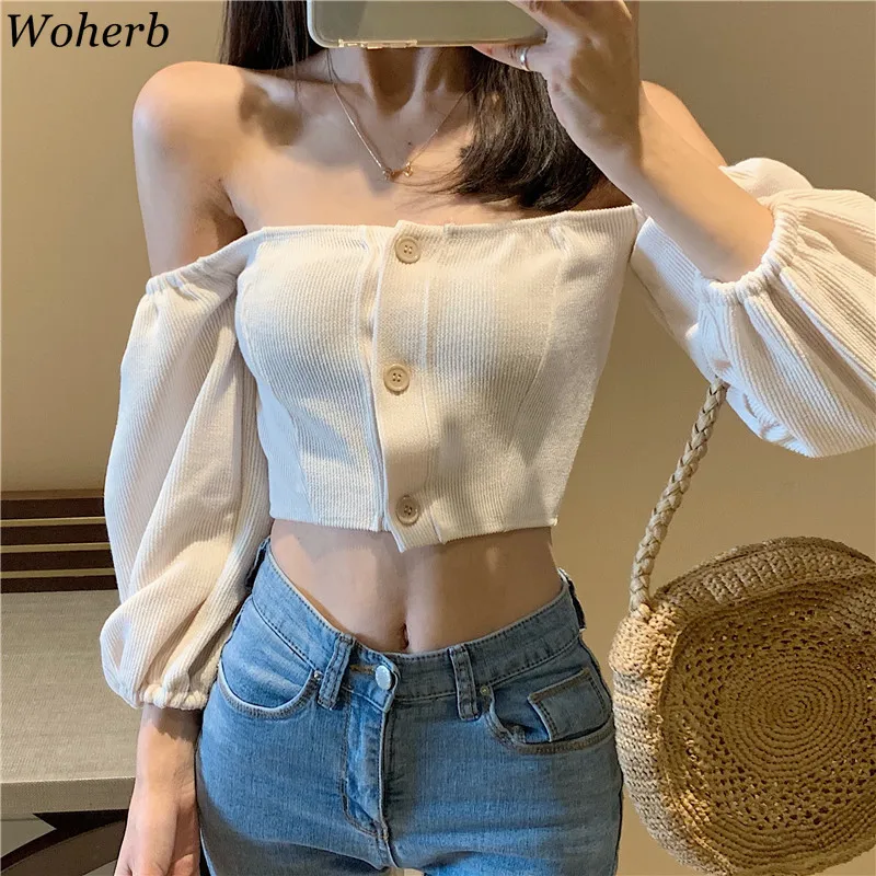 

Woherb 2019 New Women Autumn Knitted Sweaters Sexy Off Shoulder Crop Tops Cardigan Korean Fashion Short Coat Mujer Sweater 90785