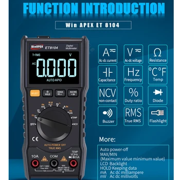 

Digital Multimeter ET8104 9999 Counts EBTN Display True RMS Tester AC/DC ACA/DCA Current Capacitance Resistance Meter Temp