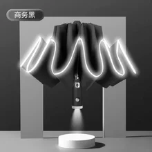 For Xiaomi  Automatic Umbrella with Reflective Stripe Reverse Led Light Umbrella Academy 10 Ribs 3-folding Inverted Umbrella
