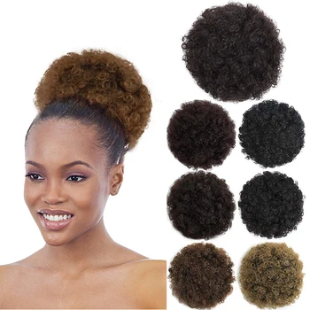 

Kong&Li Short Afro Puff Synthetic Hair Bun Kinky Curly Chignon Hairpiece For Women Drawstring Ponytail Updo Hair Extensions