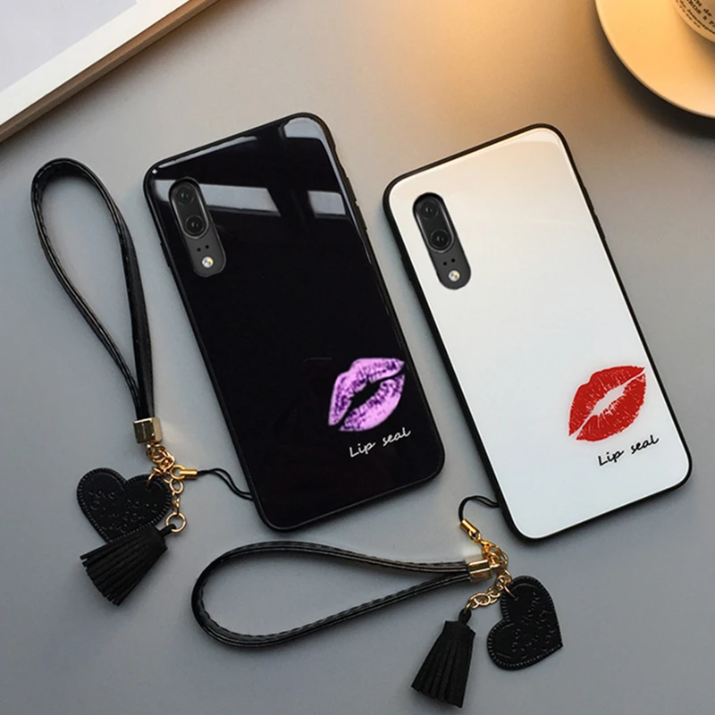 Корпус и ремешок для Xiaomi Mi 9 8 se cc9 cc9e чехол Стекло жесткий чехол для телефона с рисунком в виде крышки для Xiaomi Mi cc9 8 Lite мода губ шнурок для бейджей с печатью funda