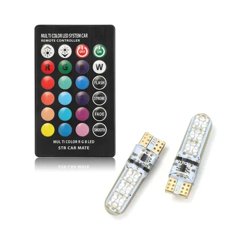 2x T10 светодиодный 194 168 W5W 5050 SMD RGB автомобильный купольный свет для чтения автомобилей Клин лампа RGB светодиодный светильник с пультом дистанционного управления - Emitting Color: one set rgb bulb