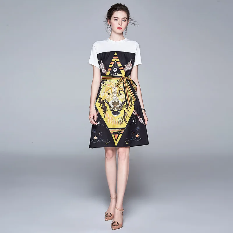 

Ozhouzhan 2019 New Style Women's Dress Europe And America Debutante Short Sleeve Joint Animal Printed Slim Fit Slimming Dress