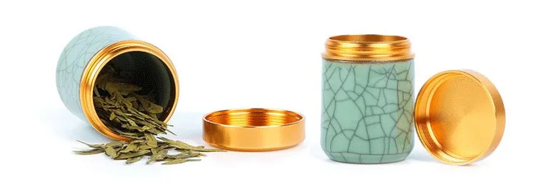 Mini Tea Ceramic Storage Jars Celadon Metal Lid Sealed Cylindrical Container for Storing Tea, Grains, Dry Goods, Candy, Etc._voghion.com