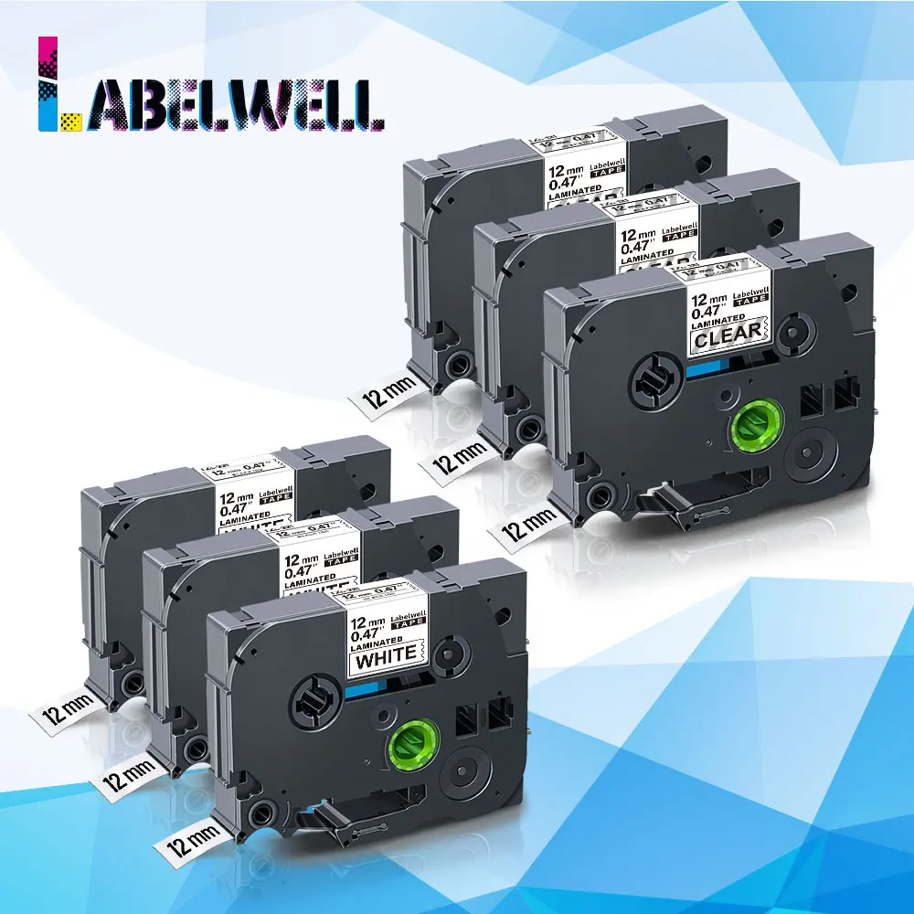 

Ламинированная лента Labelwell 6 шт., лента для принтера 231 131, 12 мм * 8 м, черная на белом/прозрачная лента для этикеток, для этикеток