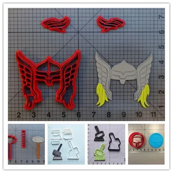 

Super Hero Series God helmet mjolnir fondant cutter boy's birthday cake cupcake cookies 3D printing baking tools