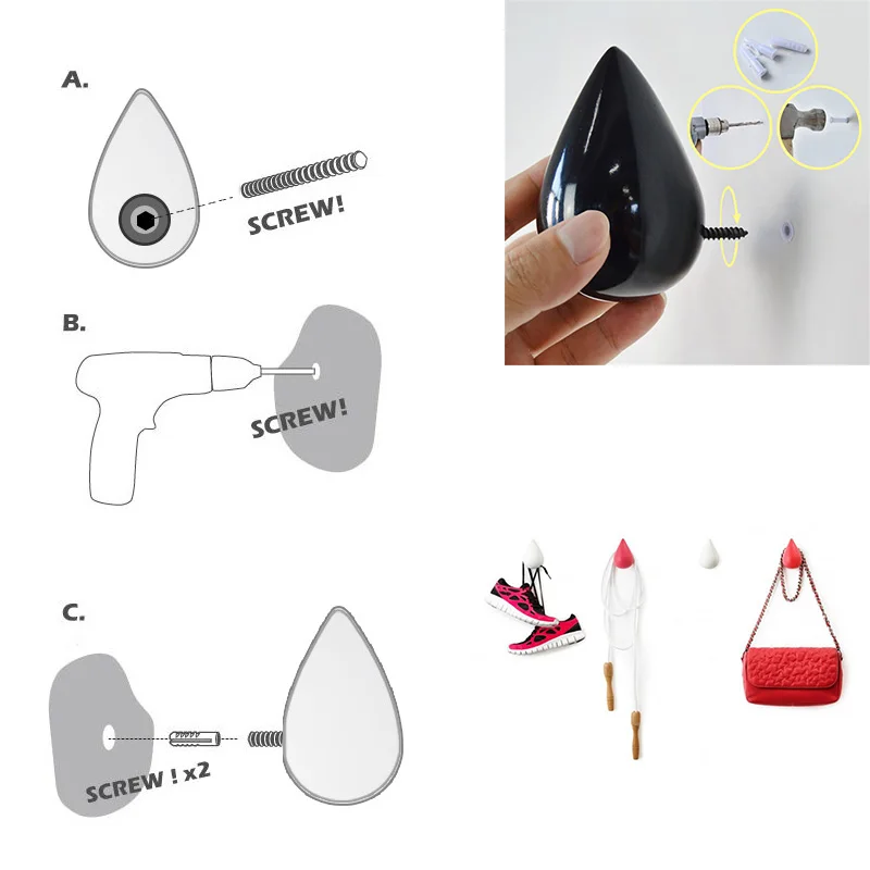Nordic Wood Wall Hanger Water Drop Shaped Hook Door Back Hanger Key Holder Decorative Hooks Bag Handbag Hat Clothes Wooden Hook 6