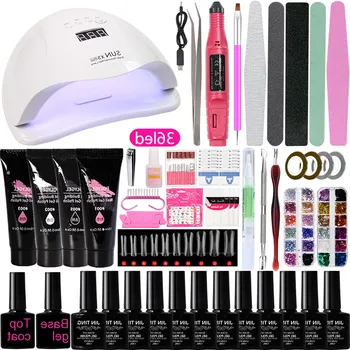 

Manicure Set Quick Building Gel Clear Soak Off Gel Nail Polish set with UV LED Lamp Dryer Polygel Nail Kit professional set