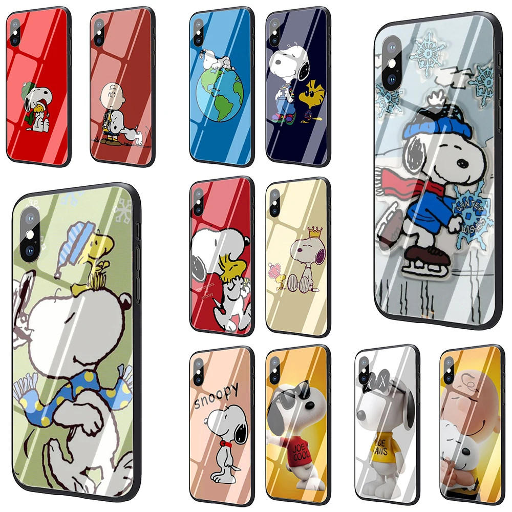 

SNOOPY Tempered Glass Phone Cover Case for iphone 5 5S 6 6S Plus 7 8 Plus X XS XR 11 Pro Max