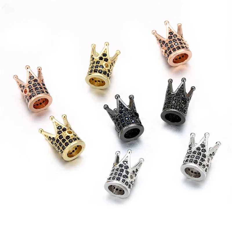 Charms Beads Metal Copper Micro Pave CZ Geometry Crown Leopard Helmet Skull Round Space Charms Beads 3Pcs/Lot For Jewelry DIY Bracelet Making