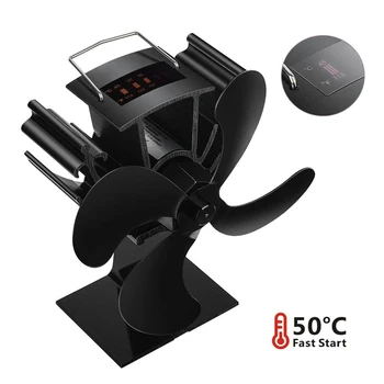 

With Thermometer Warm Home Silent 4 Blades Wood Burner Digital Display Fireplace Stove Fan Heat Powered Winter Efficient Log