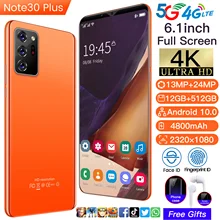 Note30 global plus 6.1 Polegada tela cheia andriod 10 celulares 6 + 128gb 4800mah face id 10 núcleo 13 + 24mp telefone inteligente presentes gratuitos