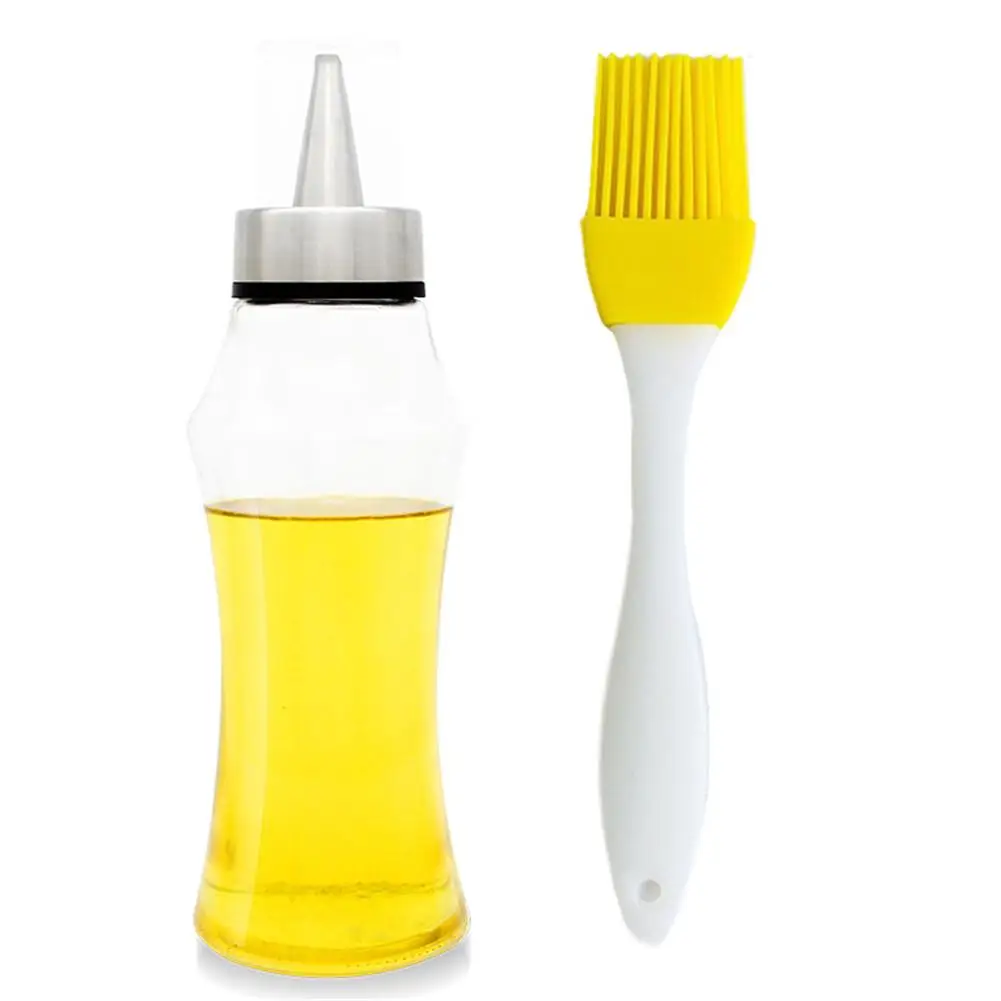 

400ml Oil Bottle and Vinegar Bottle Set Stainless Steel Oil Dispenser Leakage-proof Bottle with Brush Kitchen Tools for Home BBQ