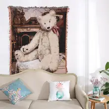 Покрывало для дивана с милым медведем, вязаное покрывало для дивана, покрывало для дивана, хлопковое покрывало для путешествий, пляжное покрывало с кисточками