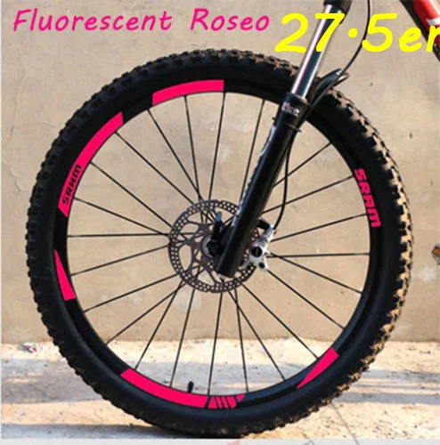 MTB обода колеса наклейки для горный велосипед замена Светоотражающие Fluo Гонки Велоспорт грязи виниловые обода наклейки - Цвет: 27.5er Fluo Rose