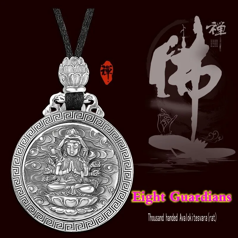 Тайское серебряное ожерелье, S925 чистое серебро, ювелирные изделия, восемь охранников, ожерелья Будды, кулон для мужчин и женщин