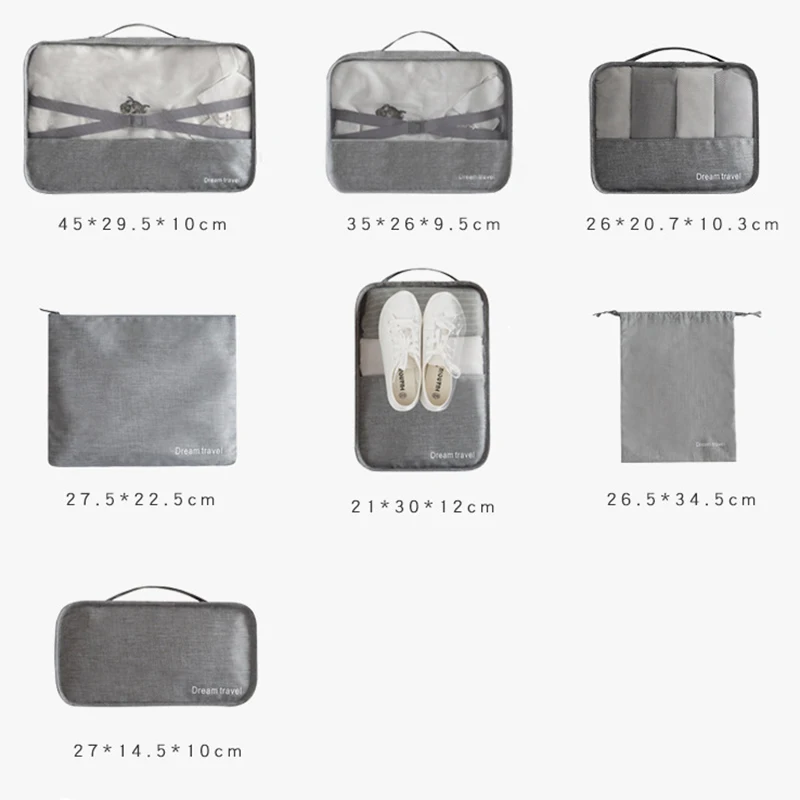 7 шт./компл. дорожная сумка для хранения одежды Органайзер шкаф Ziplock Чемодан органайзеры упаковка для нижнего белья макияж мешок для обуви