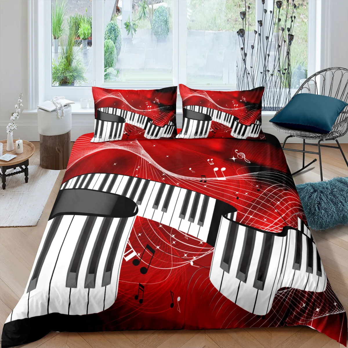 Red Piano Keys Bedding Set Modern Fashion 3D Print Comforter Luxury Queen King Single Size Duvet Cover Set Home Textile Decor 