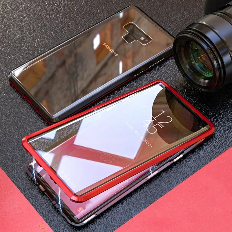 360 Полный чехол для samsung Galaxy S8 Plus S8Plus S9 Note 9 8 магнитный металлический бампер закаленное стекло чехол для samsung S8 чехол coque - Цвет: Красный