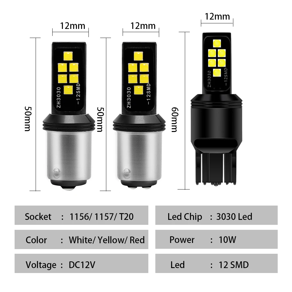 2 шт. светодиодные лампы P21W T20 PY21W W21/5W BA15S BAU15S BAY15D 1157 1156 7443 12Led 3030 для автомобильных