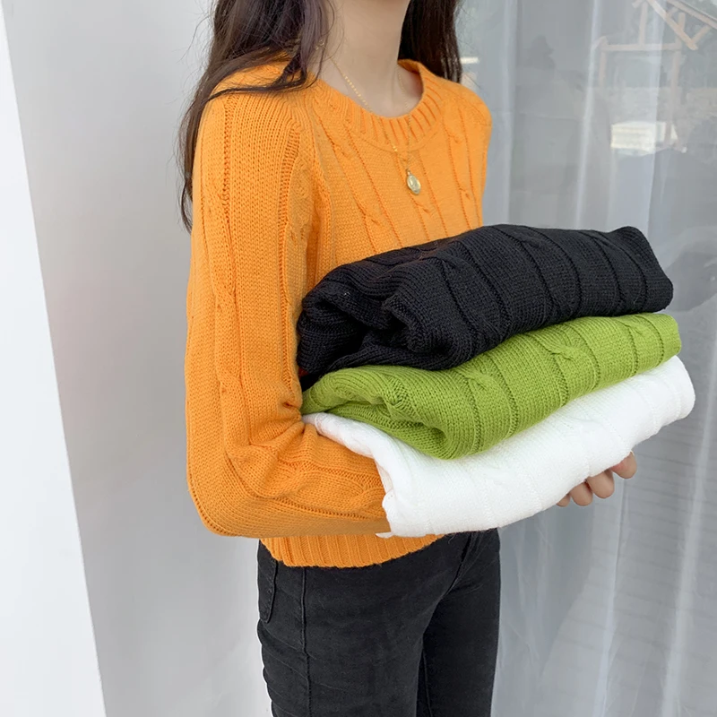 Women Sweaters Knitted Tops 2019 New Winter Casual Female Knitwear Candy Color Fashion O-Neck Woman Short Casual Pullovers   (3)