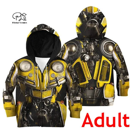 Unisex Zip Hoodie Одинаковые комплекты для семьи детские толстовки с объемным принтом «Bumblebee доспехи» Толстовки для мамы и дочки/жилет/куртка/футболки - Цвет: Unisex Zip Hoodie