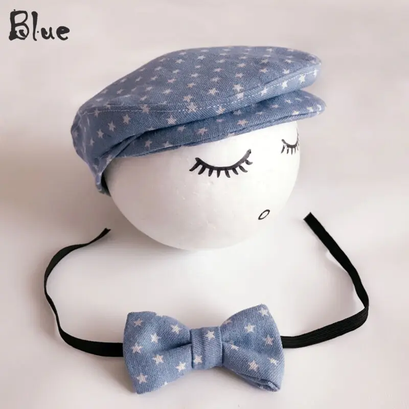 Newborn Baby Hat Beret + Bow Tie Set Photography Props