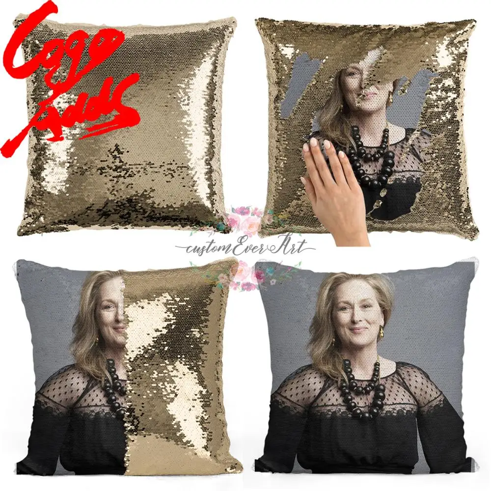 Meryl Streep Подушка с блестками | наволочка с блестками | два подушка в виде елки | гипоаллергенный браслет, прекрасный подарок для девушки, | подарок для Него | подушка | Магическая подушка