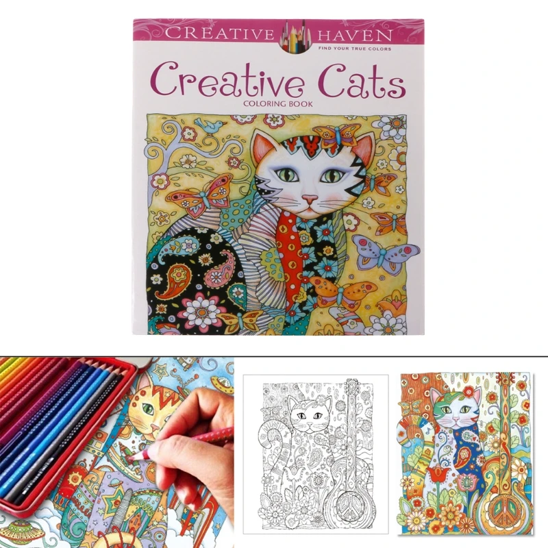 

24 Pages Coloring Books for kids Creative Cat Coloring Book Kill Time Painting Drawing Book