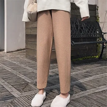 

Mazefeng New 2020 Autumn Winter Women Pants Knitting Woolen High Waist Button Elegant Korean Style Ankle-Length Pants