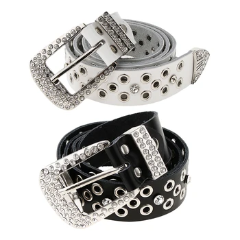 

Glitter Rhinestone Western Cowgirl Belt Grommets Leather Jeans Belt Accessories