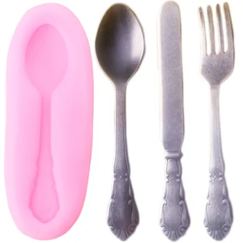 

Spoon Fork Knife Silicone Molds Cupcake Topper Fondant Mould Cake Decorating Tools Candy Clay Chocolate Gumpaste Moulds