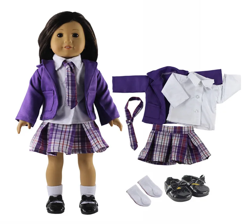 

Hot 6in1 Set Doll Clothes+Tie+Shoes+Socks+Bag for 18"American Doll