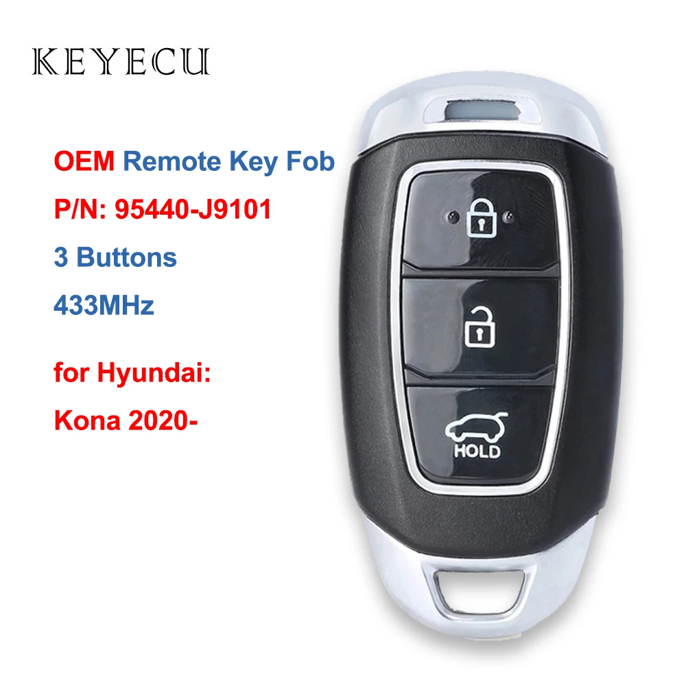 Keyecu OEM Smart Remote Car Key Fob 3 Buttons 433Mhz for Hyundai Kona 2020 2021 2022 P/N 95440