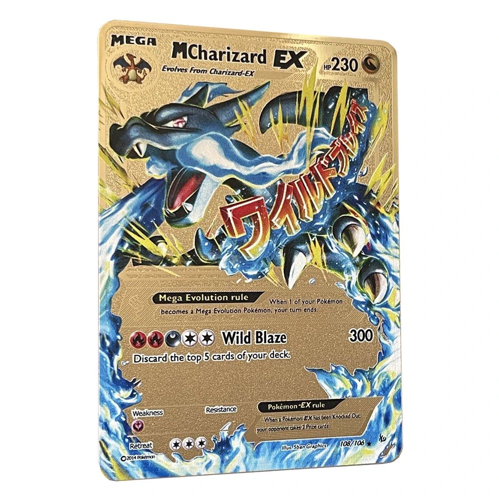 子供のための金属のポケモンカード メガカードのおもちゃ ゴールド 英語の鉄 ギフト ゲーム レインボーカードのセット ゲーム コレクションカード Aliexpress