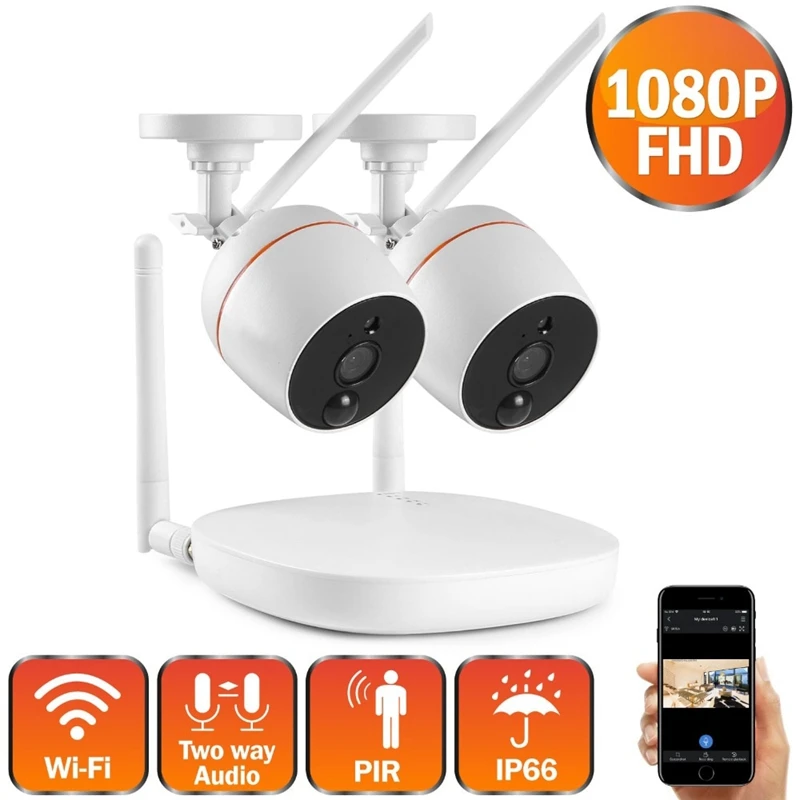 

1080P 4Ch Fhd Mini Wireless Video Surveillance System Wifi 2Pcs 2Mp Ip Camera Two-Way Audio Pir Home Security Cctv Kit