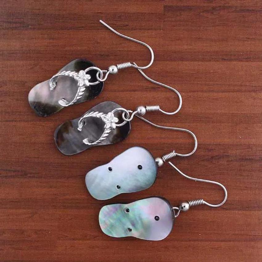 KFT Silver Plated Natural Stone Slipper Abalone Shell Dangel Hook Earring Women Fashion Jewelry - Image 3