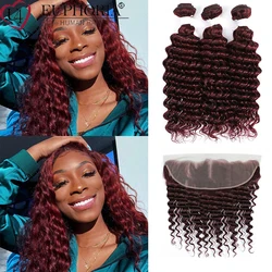 99J Deep Wave Bundles With 13x4 Lace Frontal Blonde 30 33 Brazilian Remy Human Hair 3 Bundles With Lace Closure Frontal EUPHORIA