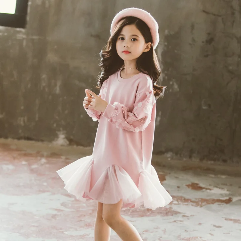 Зимнее детское платье принцессы из плотного бархата; флисовые Детские платья с длинными рукавами для маленьких девочек; розовое хлопковое кружевное платье для маленьких девочек - Цвет: Pink